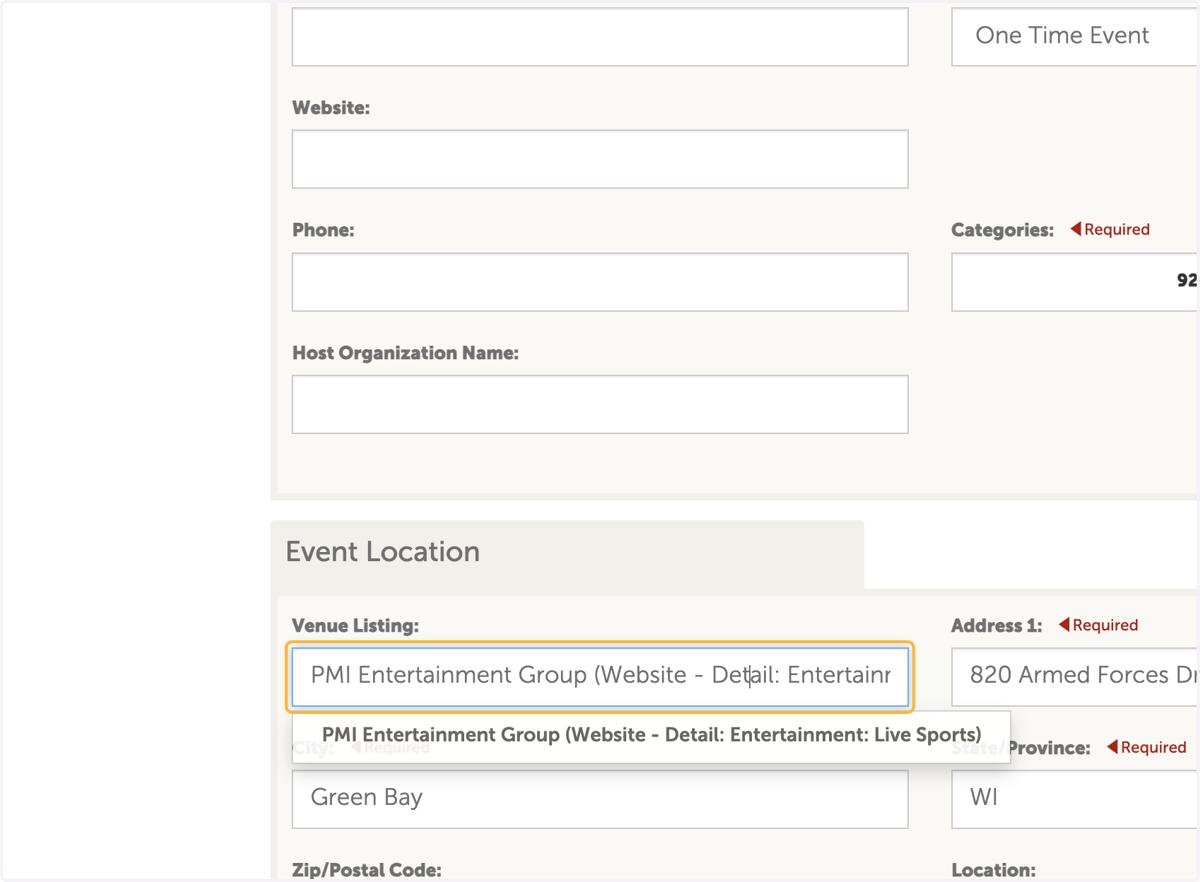 Select the listing you'd like the event associated with