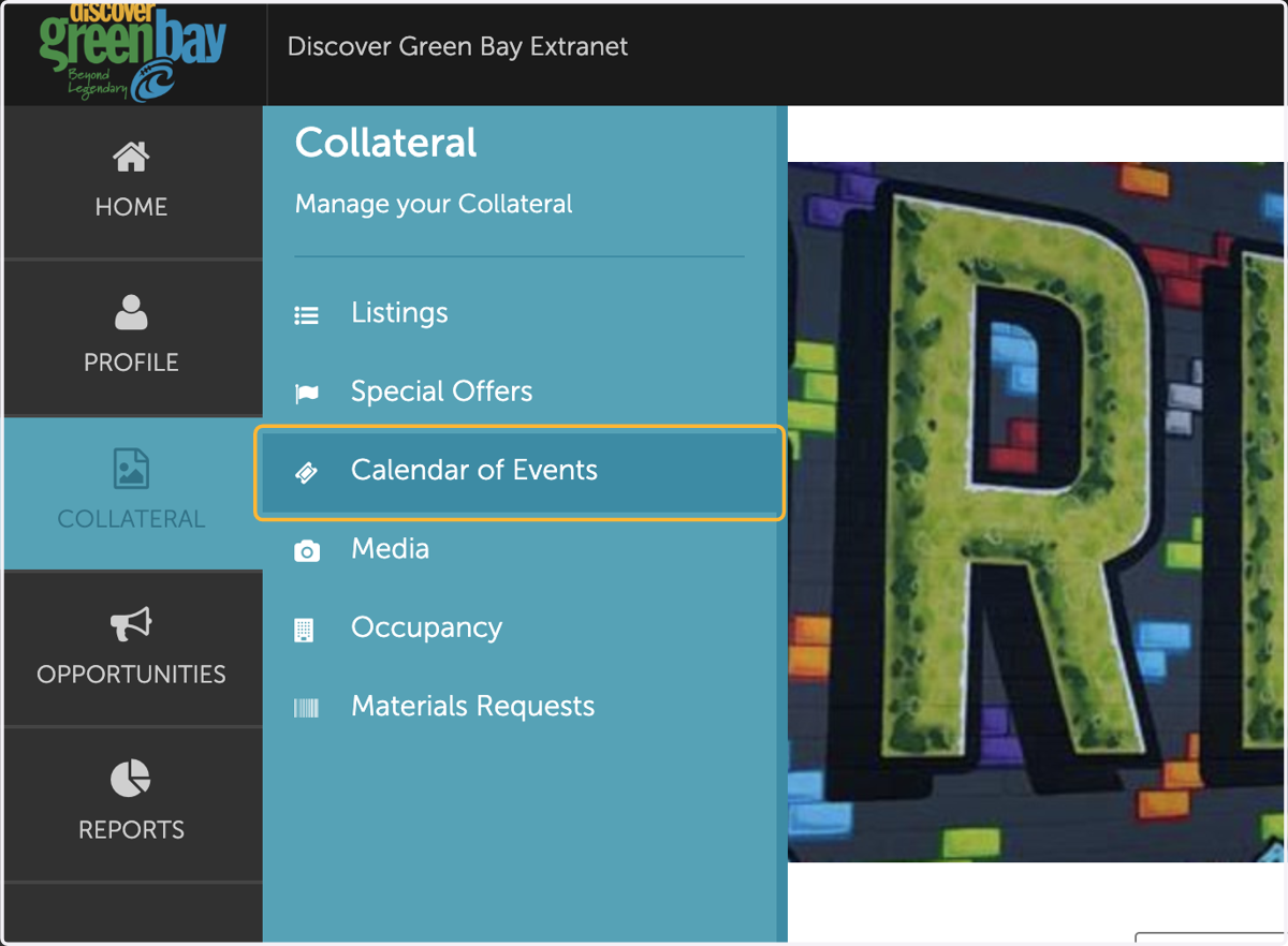 Click on Calendar of Events