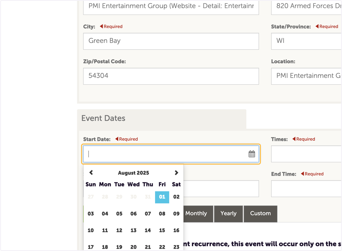 Select Start Date