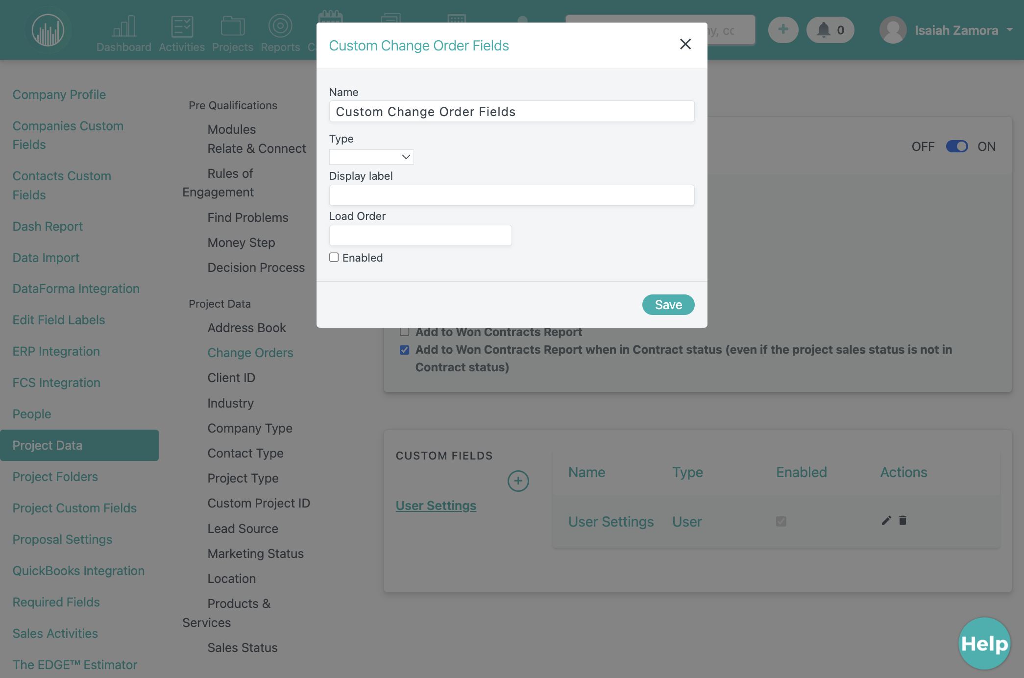 Type in a name for your custom field