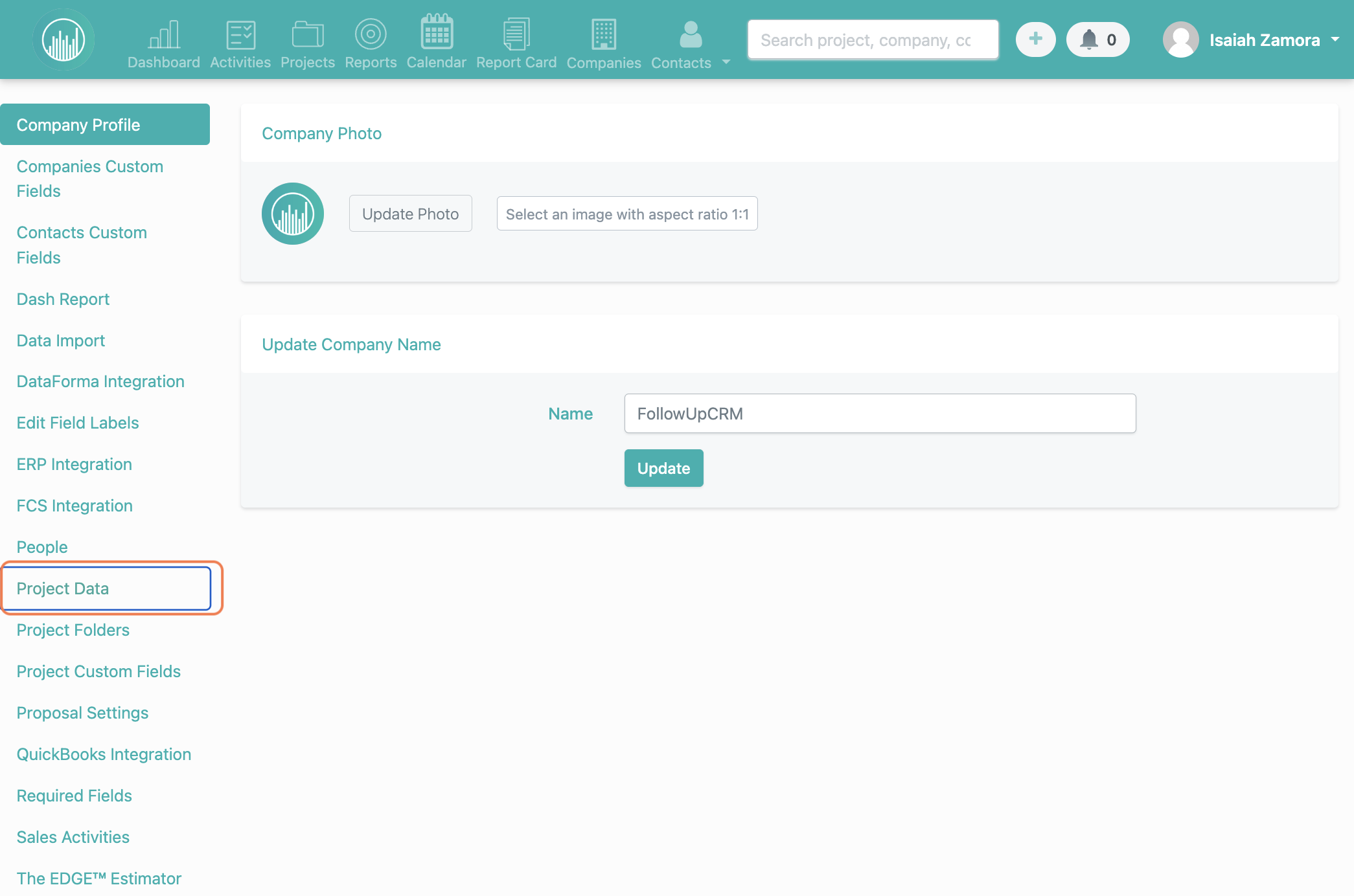 Click on Project Data