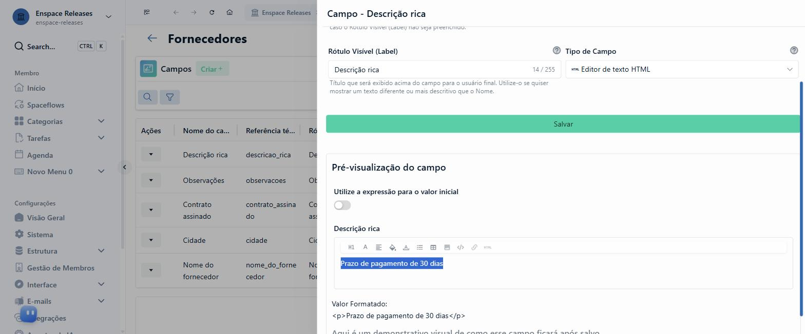 Escreva um texto de exemplo e selecione o trecho que vai receber a cor