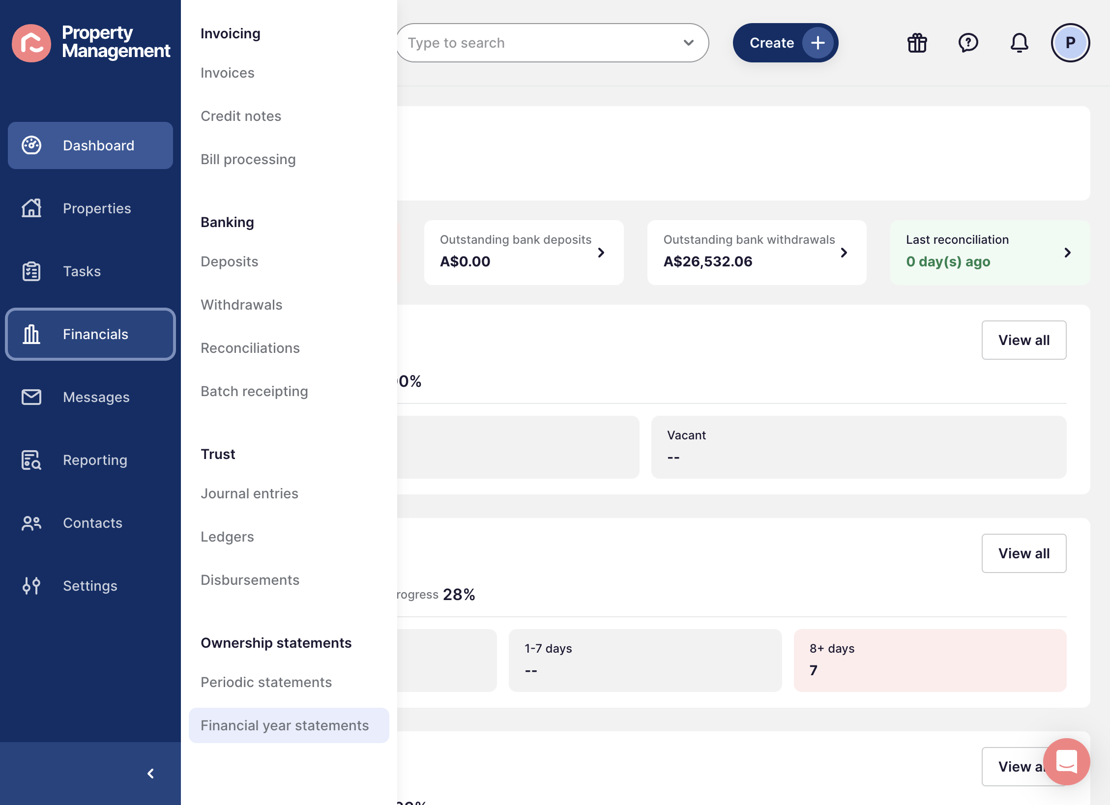 Click on Financial year statements