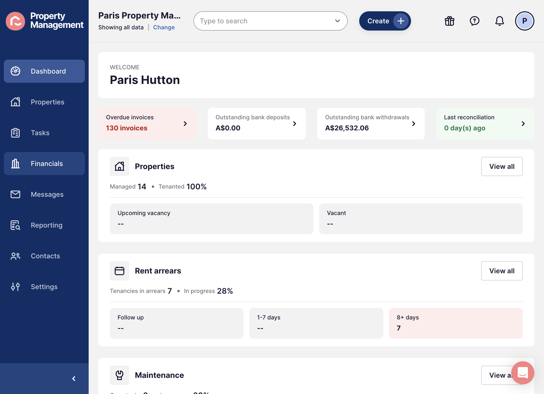 Click on Financials on your left hand menu