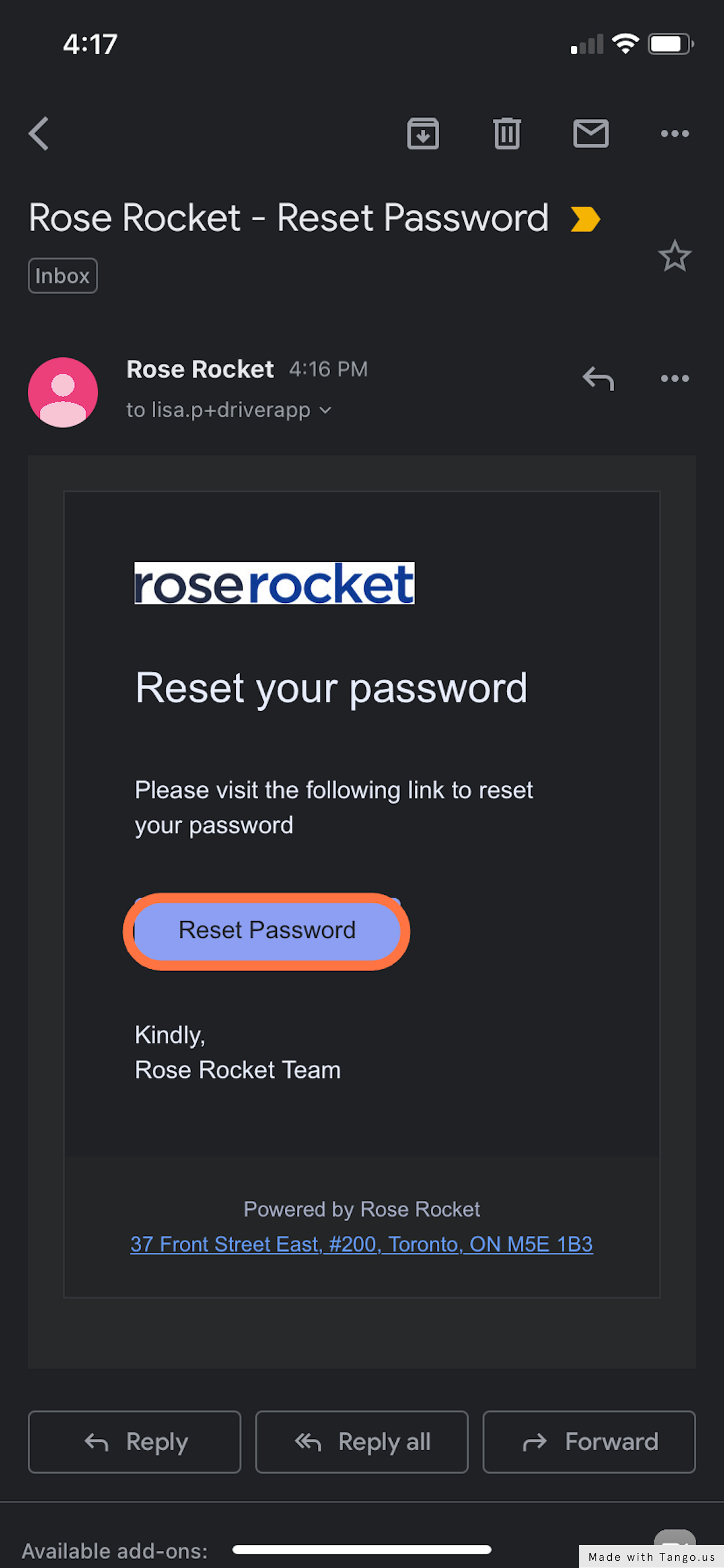 Check your email for the Reset Password email.