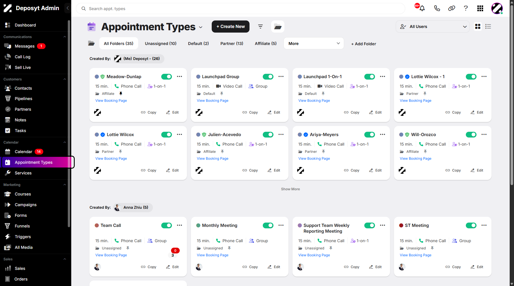 Step 1: On your Dashboard, navigate to the Appointment Types under the Calendar section.
