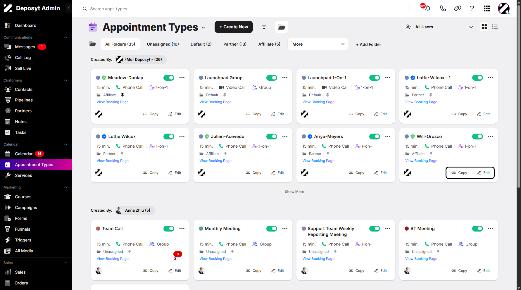 Step 5: Finally, the Copy Link action and the Edit button allow you to edit and manage your appointment type.
