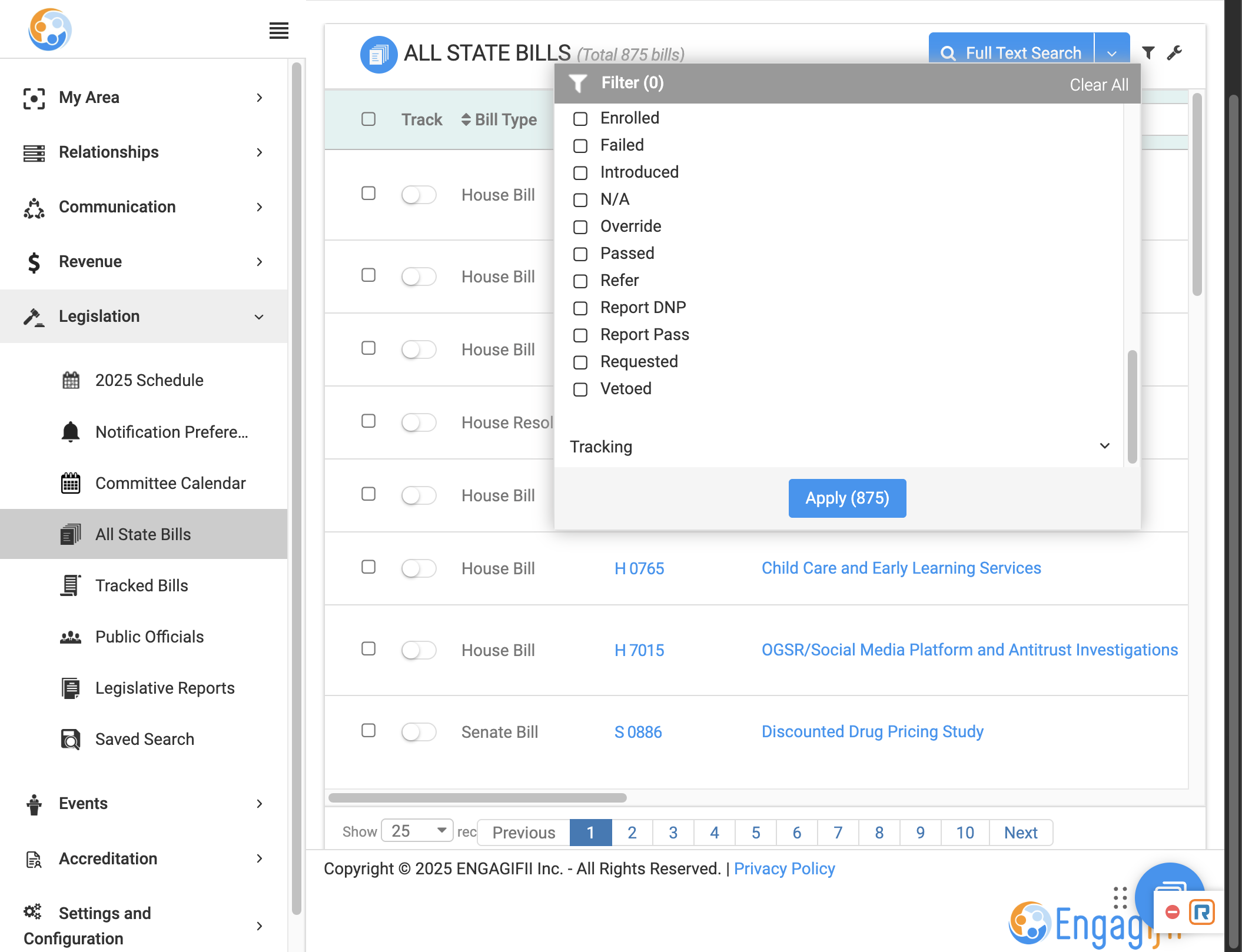 For example, click on 'Tracking' to access the Tracking options