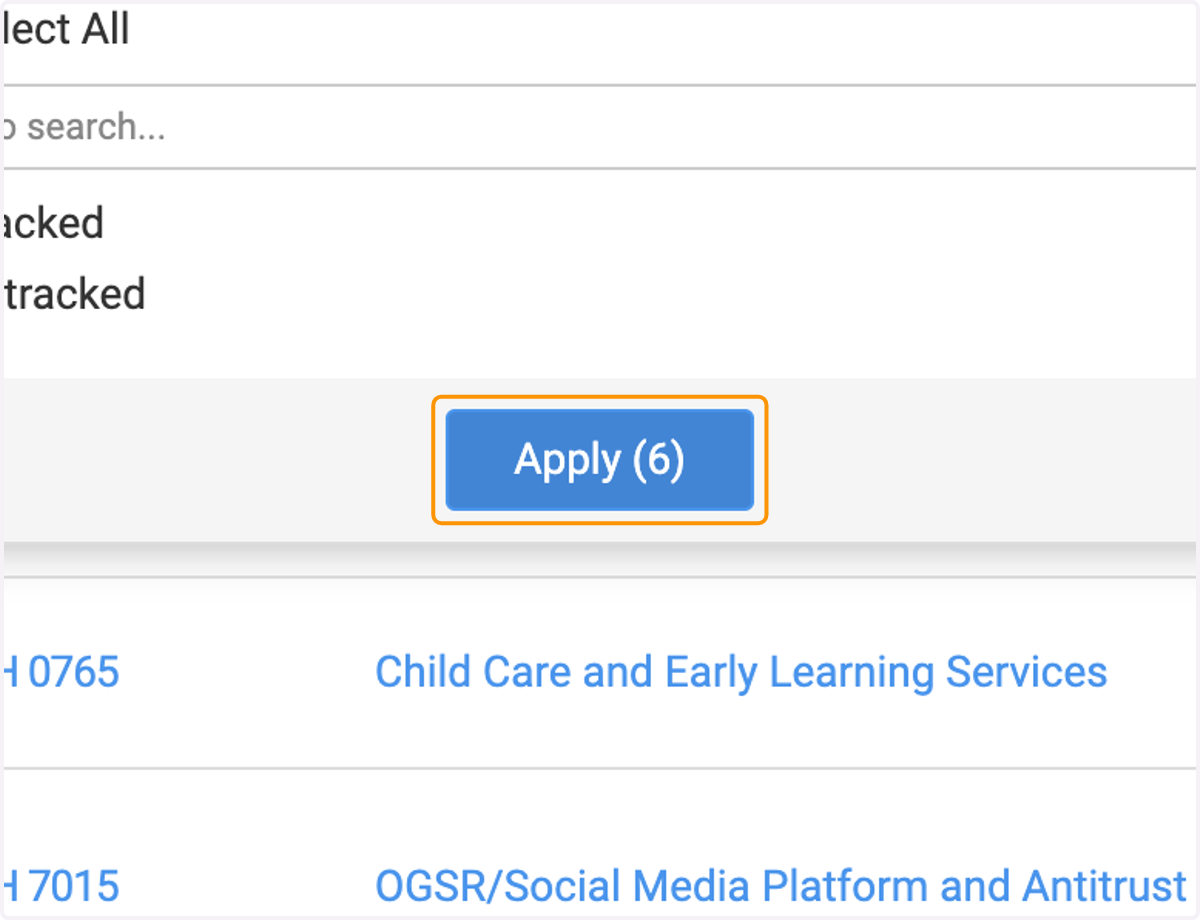 In this example, click on the blue 'Apply' button to add the filter