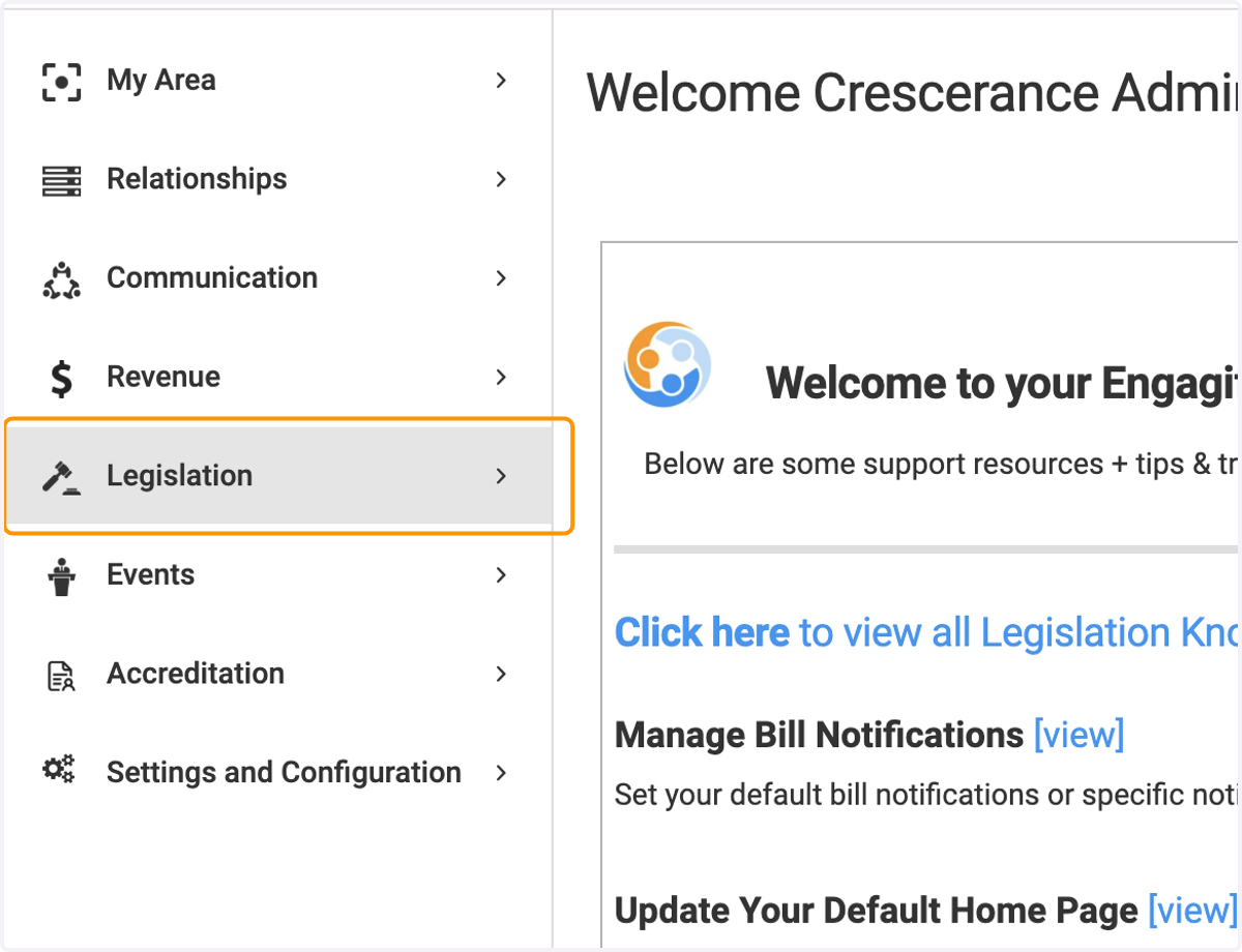 Click on Legislation