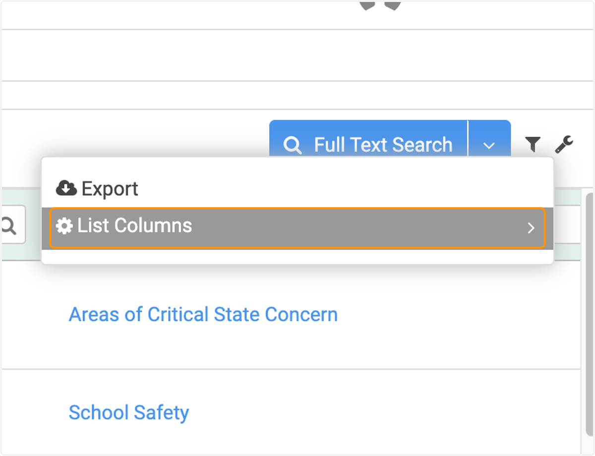 Click on 'List Columns'