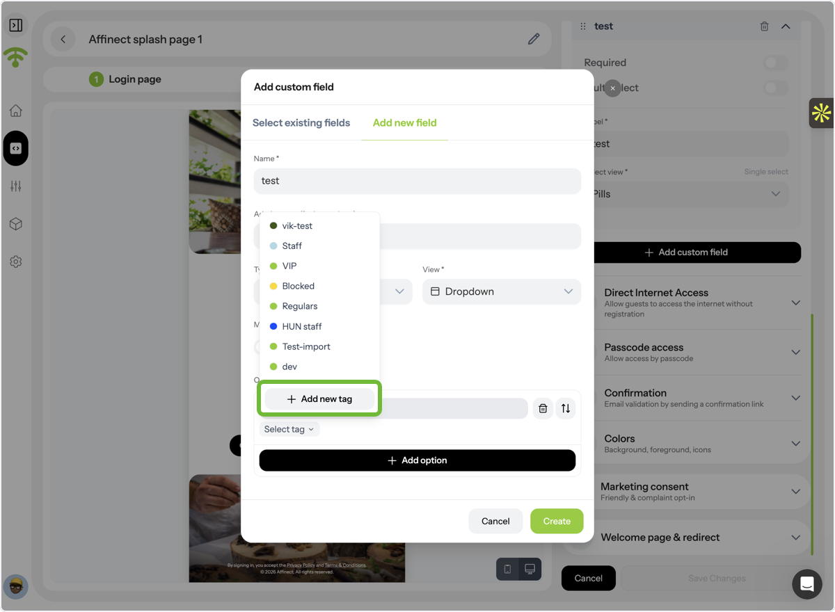 Select or Create Tags