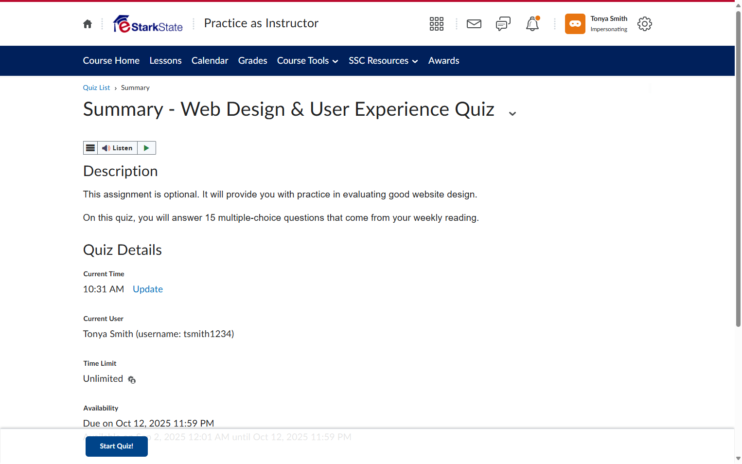 Click on Start Quiz!