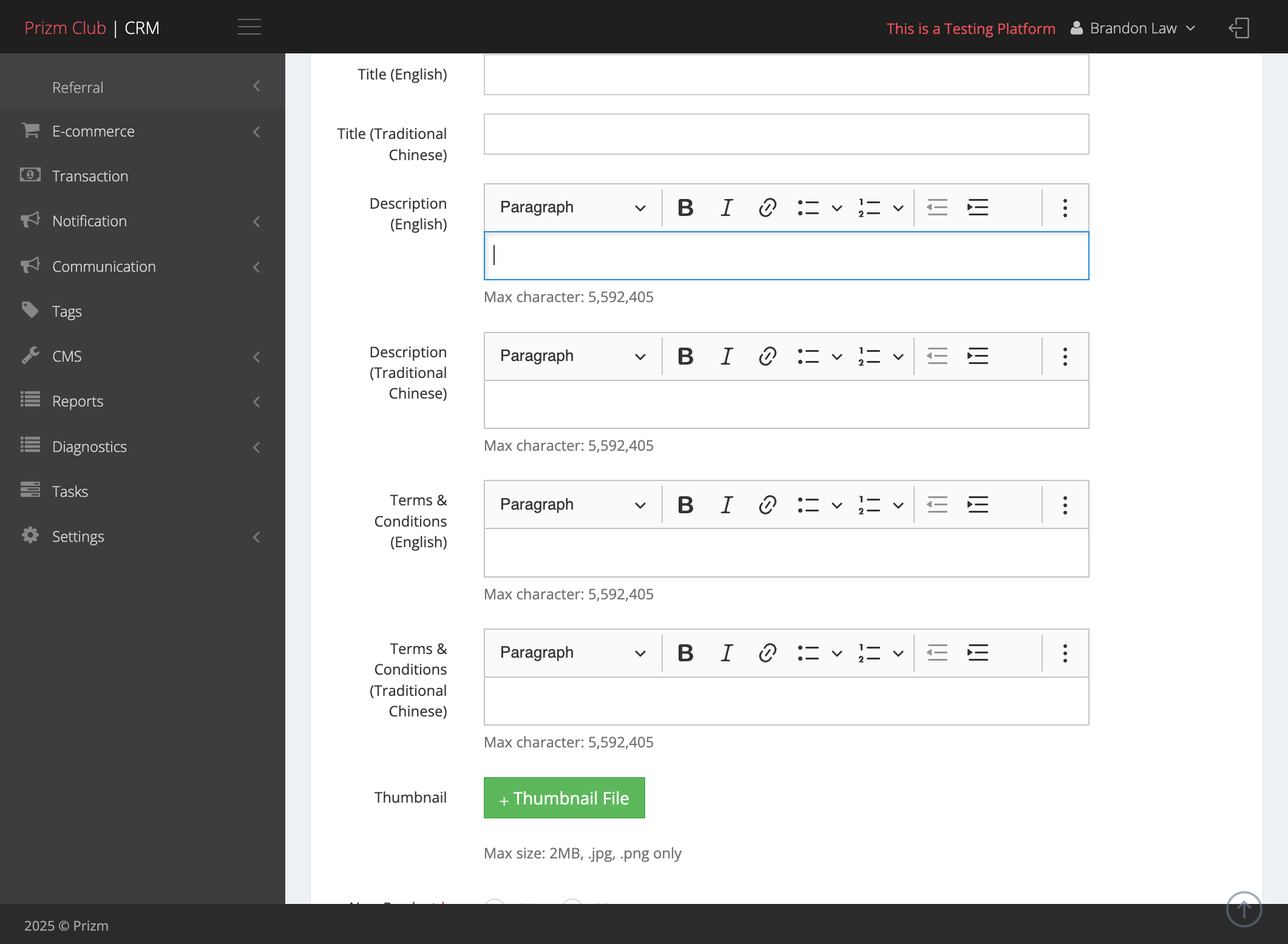 Enter the Descriptions & Terms and Condition