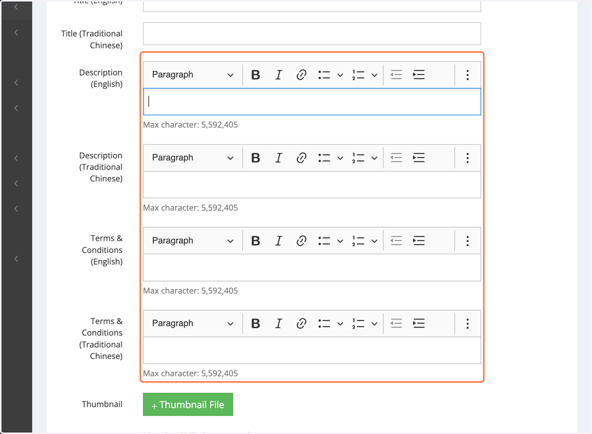 Enter the Descriptions & Terms and Condition