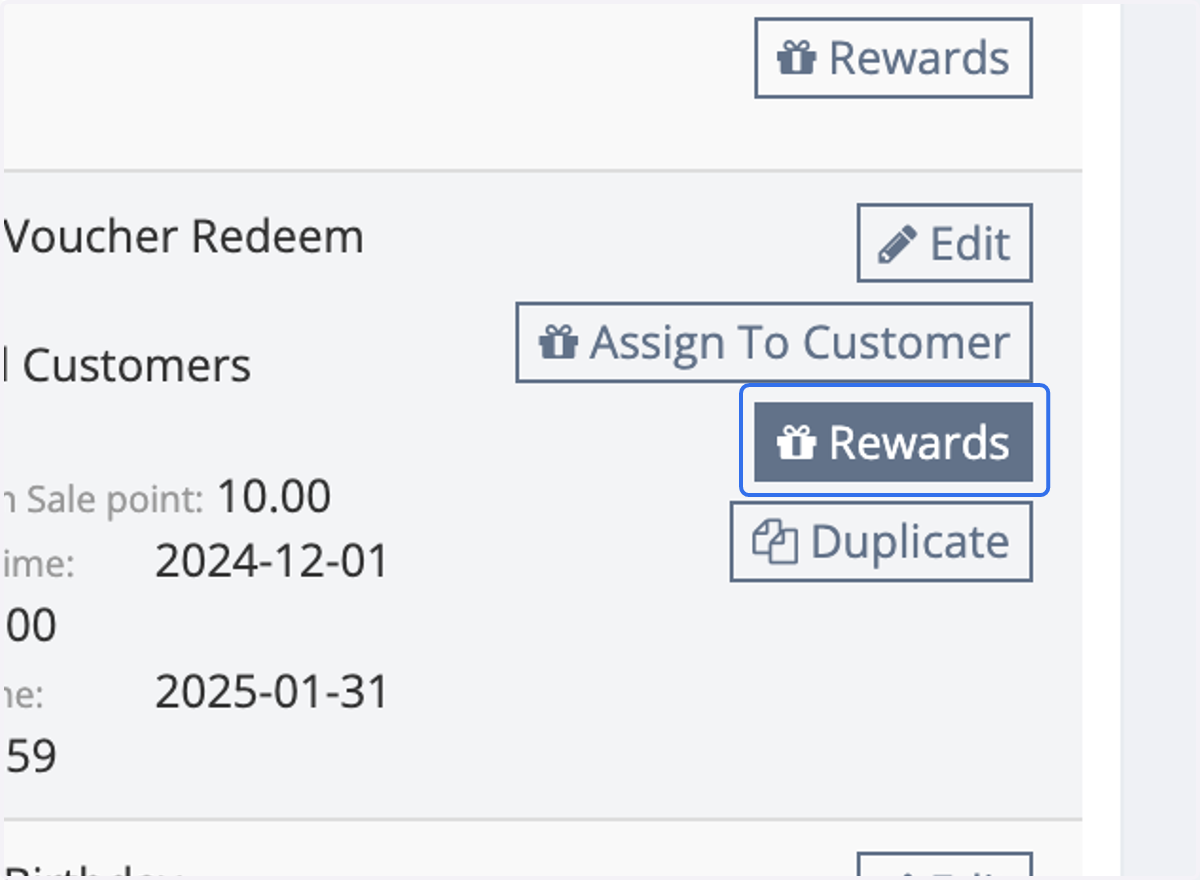 Click on Rewards for the respective Offer created.