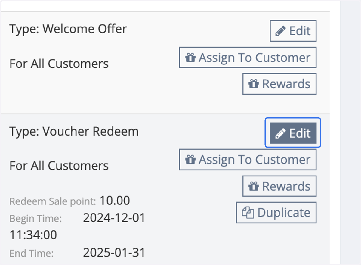 Select Edit to the Offer respectively