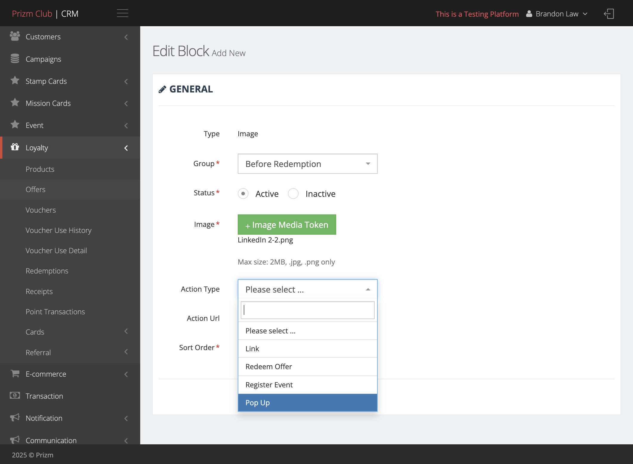 Select the Action Type to determine how you want the image to be displayed.