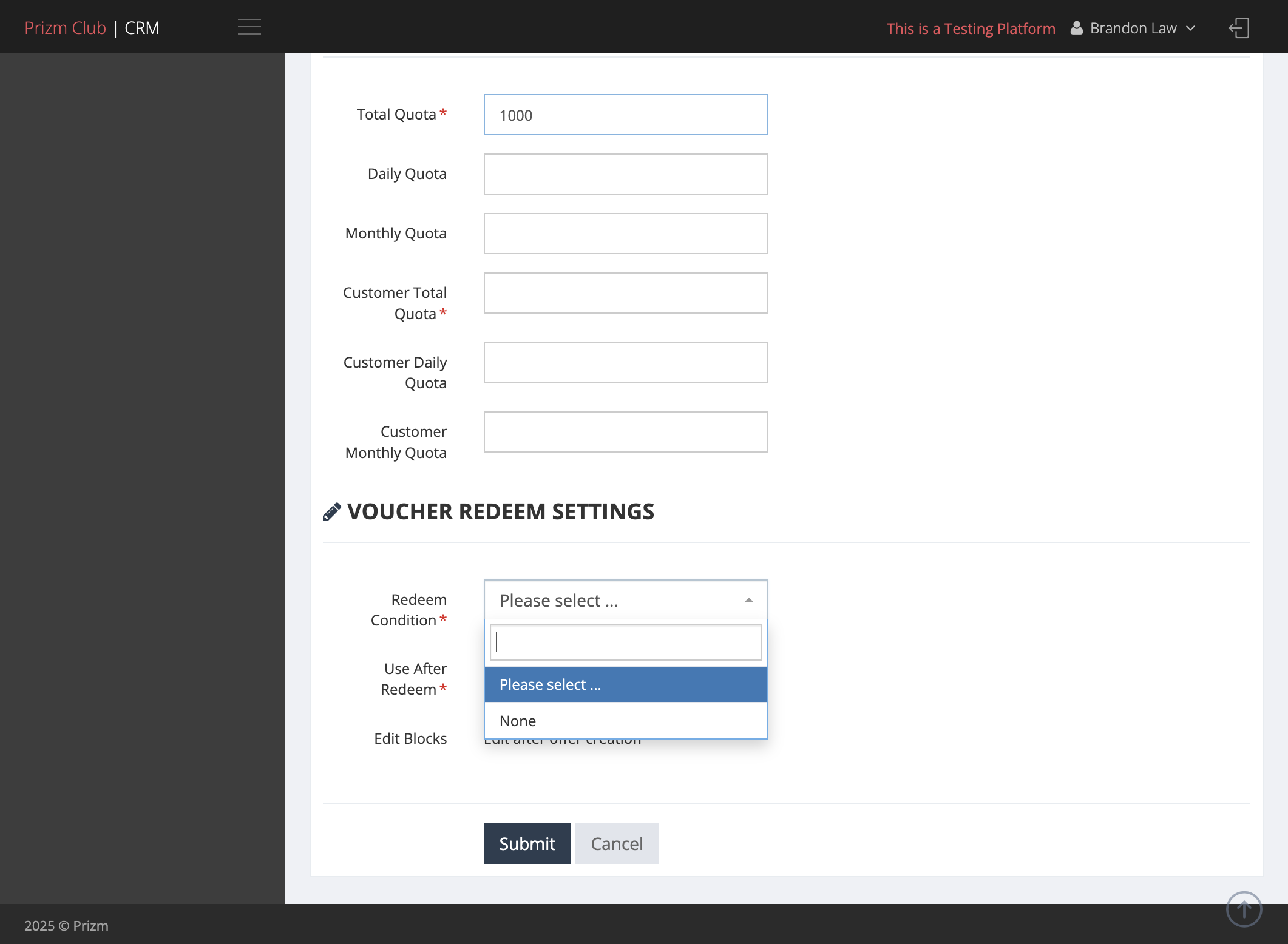 Select Redeem Condition.