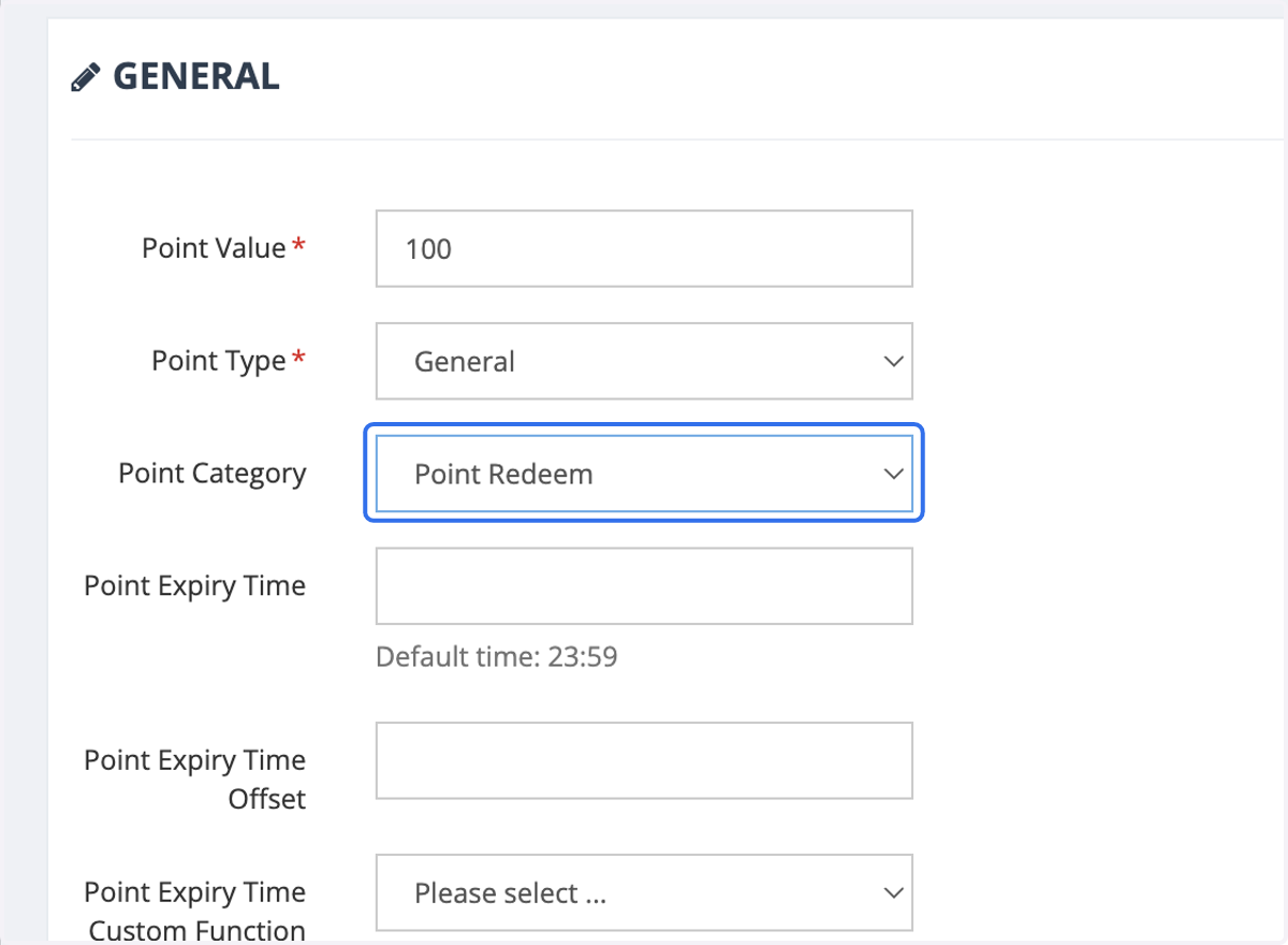 Select Point Redeem as Point Category