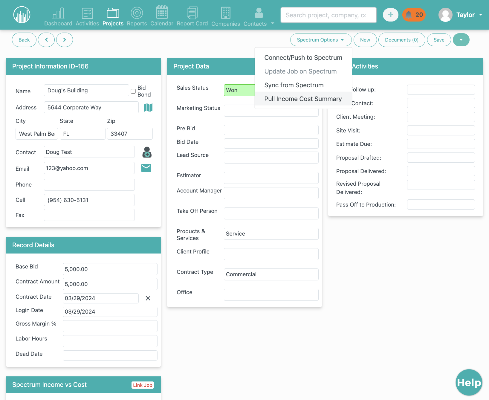 Click on Pull Income Cost Summary