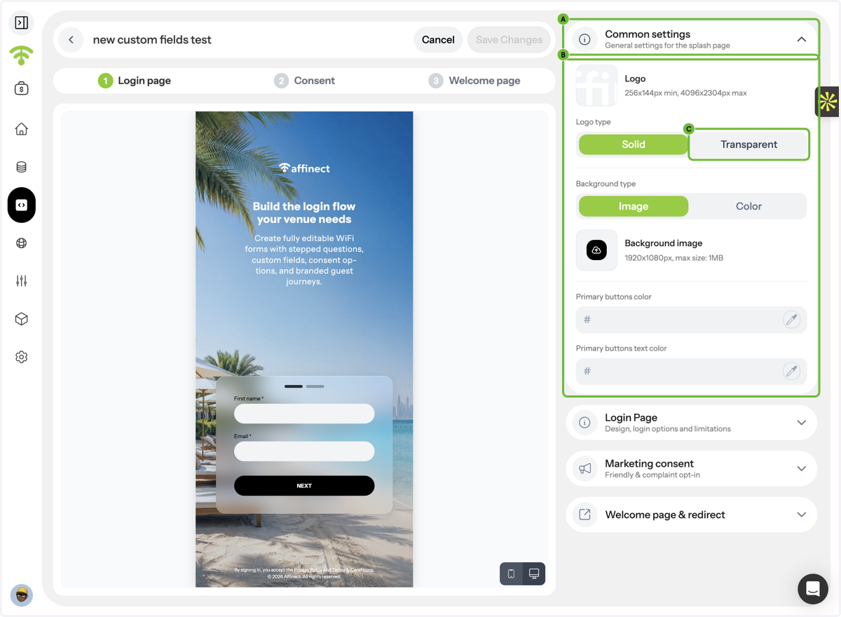 A. Upload Your Logo B. Select Logo Type C. Select Background type