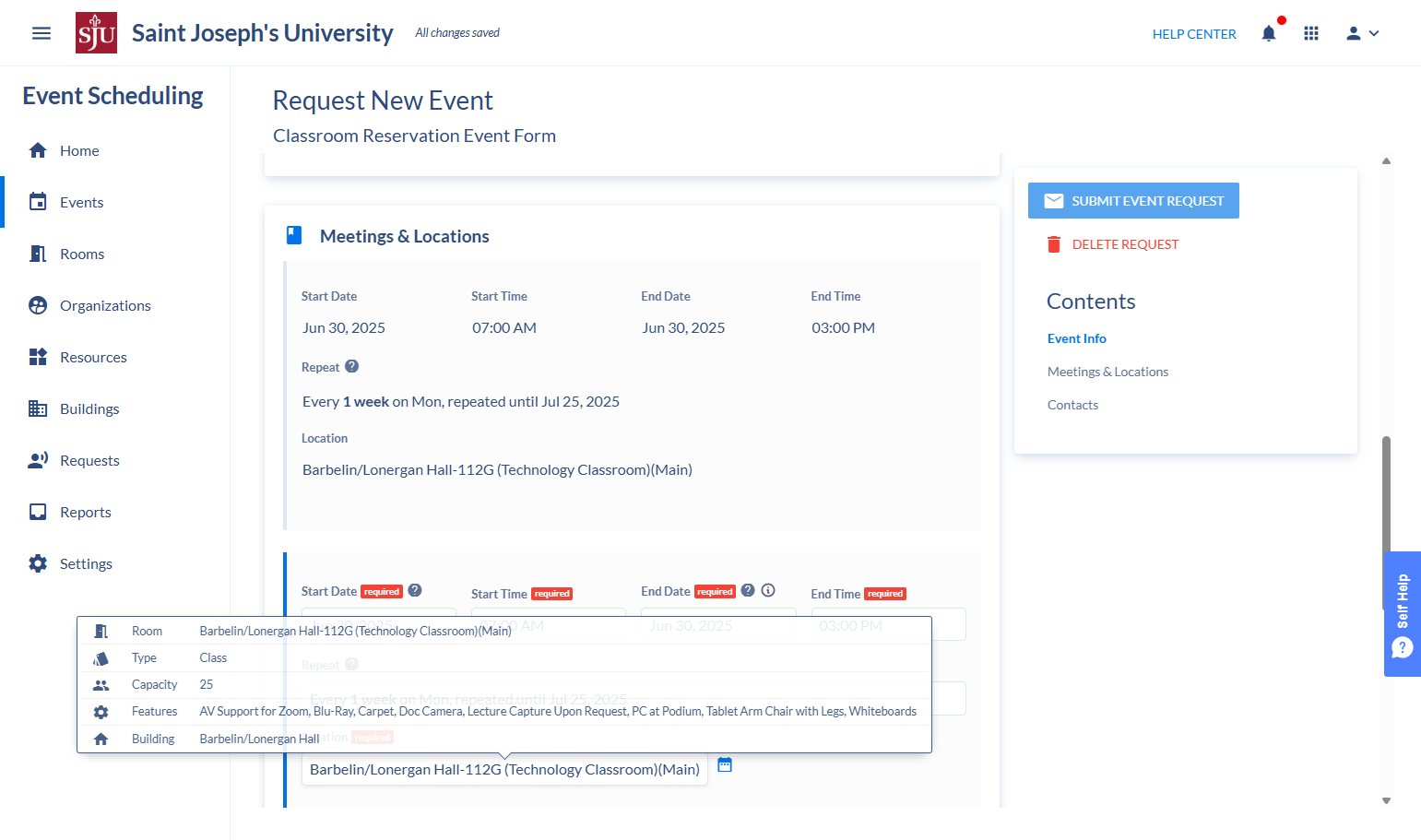 On the duplicated Meeting, click on the room assignment to change it.
