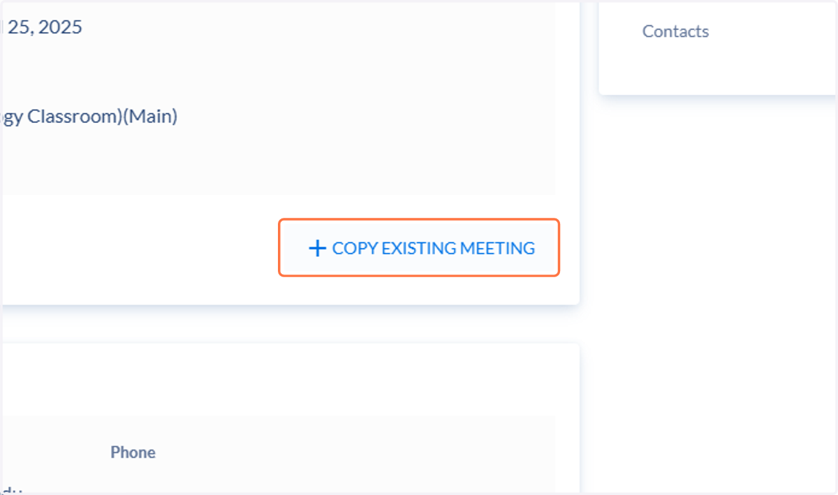 Click on Copy Existing Meeting
