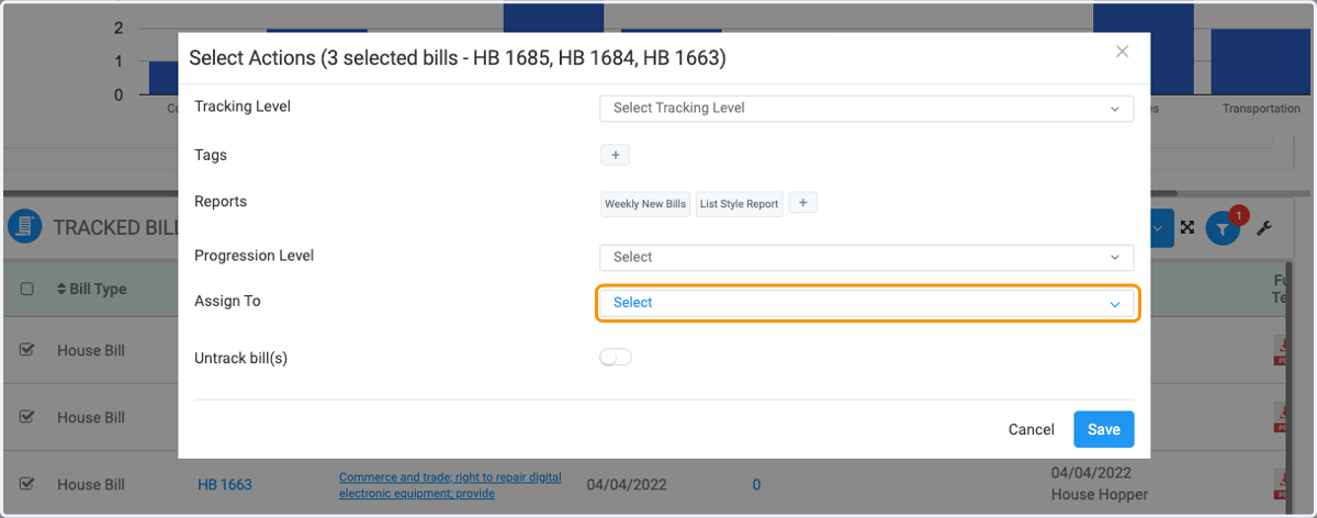 Click on the drop-down associated with the 'Assign To' line item