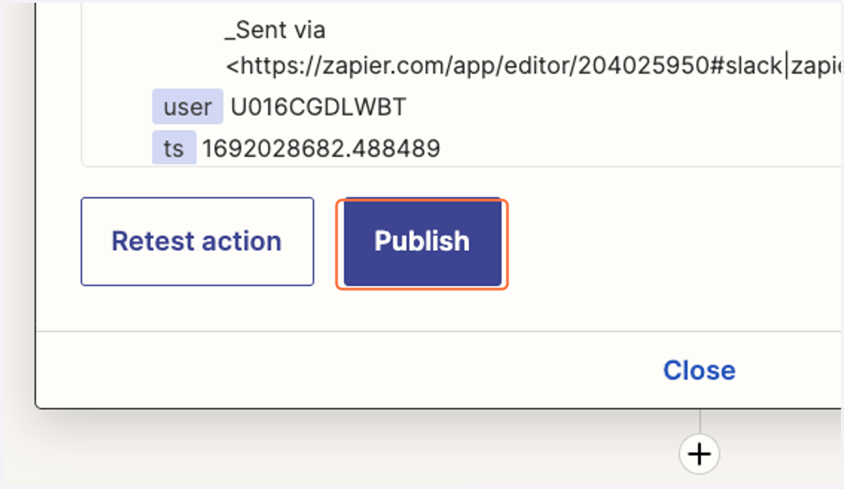 Once the test is successful, click Publish to begin utalizing your new Zap.