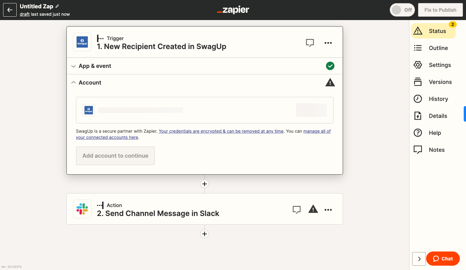 Click on Account to link your SwagUp account.