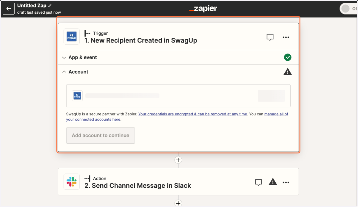 Click on Account to link your SwagUp account.