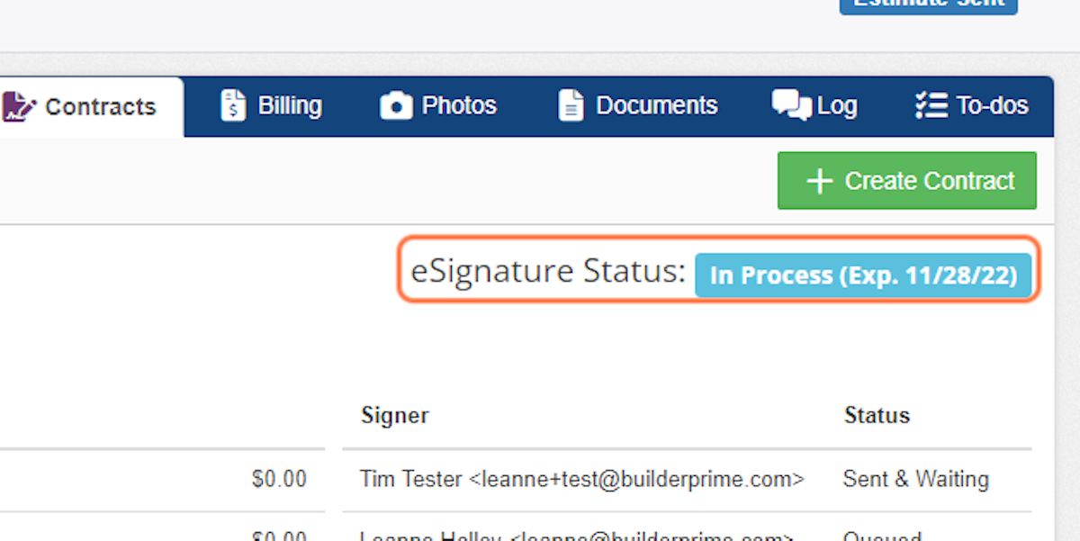 You can see the eSignature status here: 