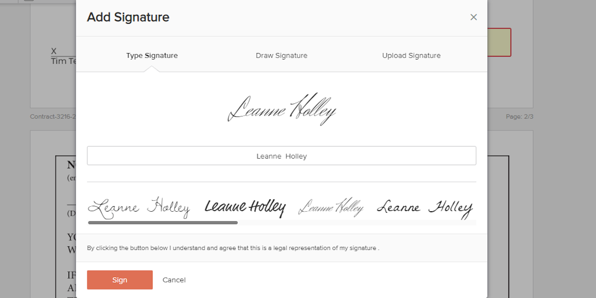 You can choose a pre-made signature or draw your own. 