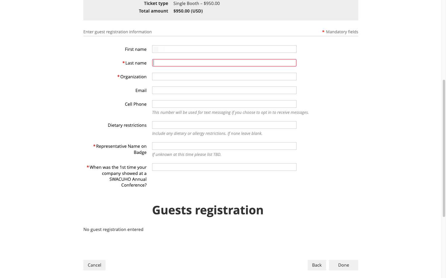 Type additional representative's first name and all other required fields