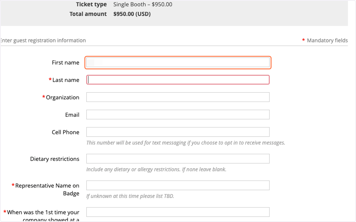 Type additional representative's first name and all other required fields