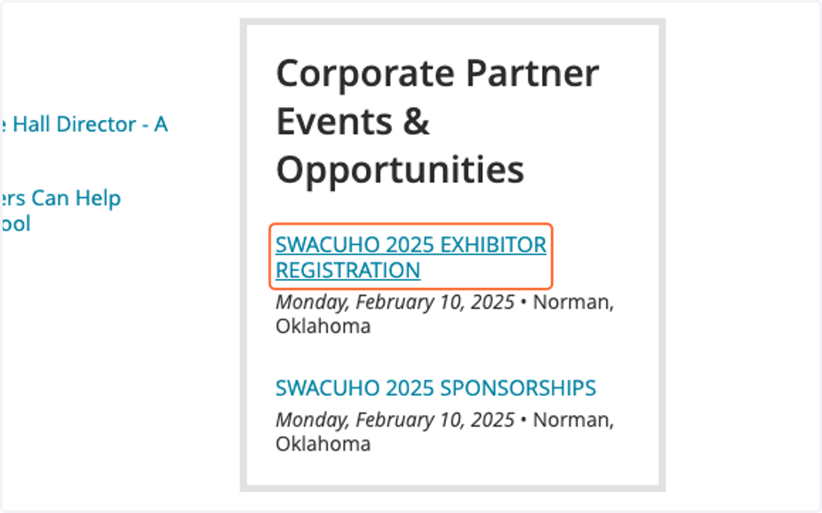 Click on SWACUHO 2025 EXHIBITOR REGISTRATION