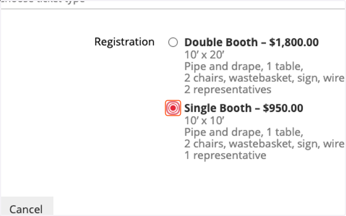 Select Single Booth or Double Booth