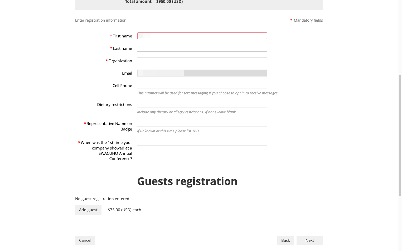 Type representative's First Name