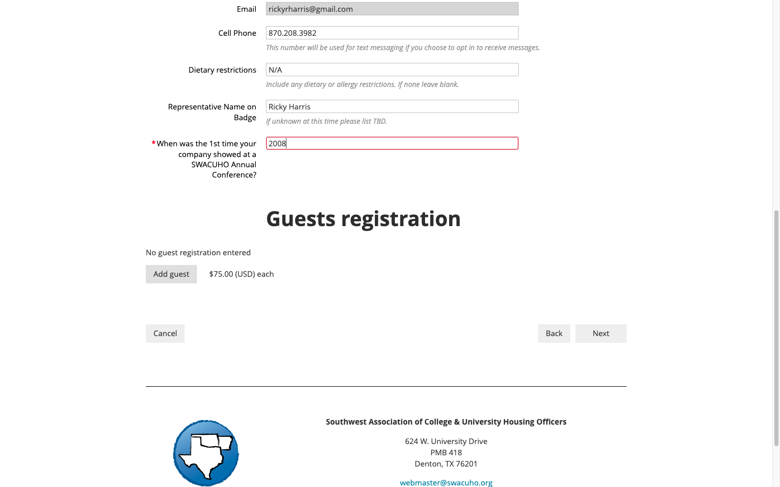 To add one or more additional representatives, click Add guest