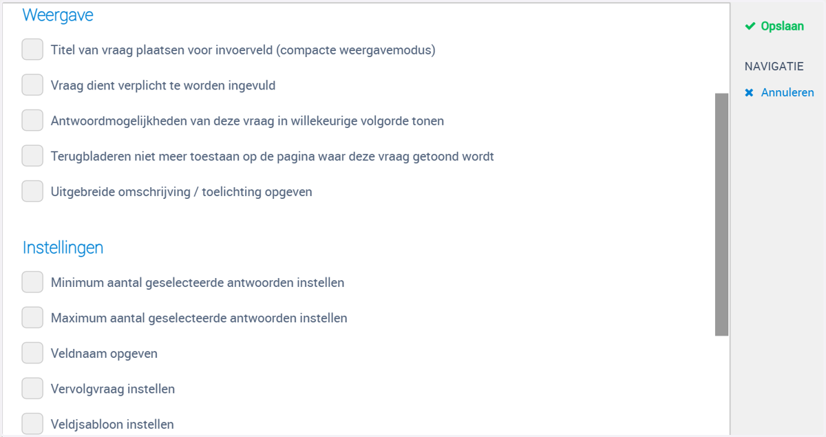 Scroll naar beneden zodat alle opties bij weergave en instellingen zichtbaar worden.