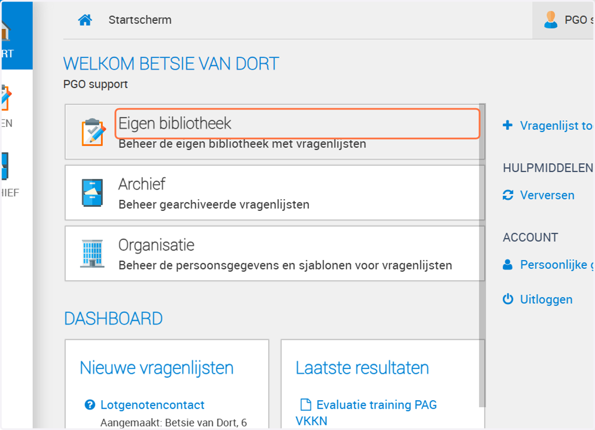 Klik in het beginscherm op Eigen bibliotheek