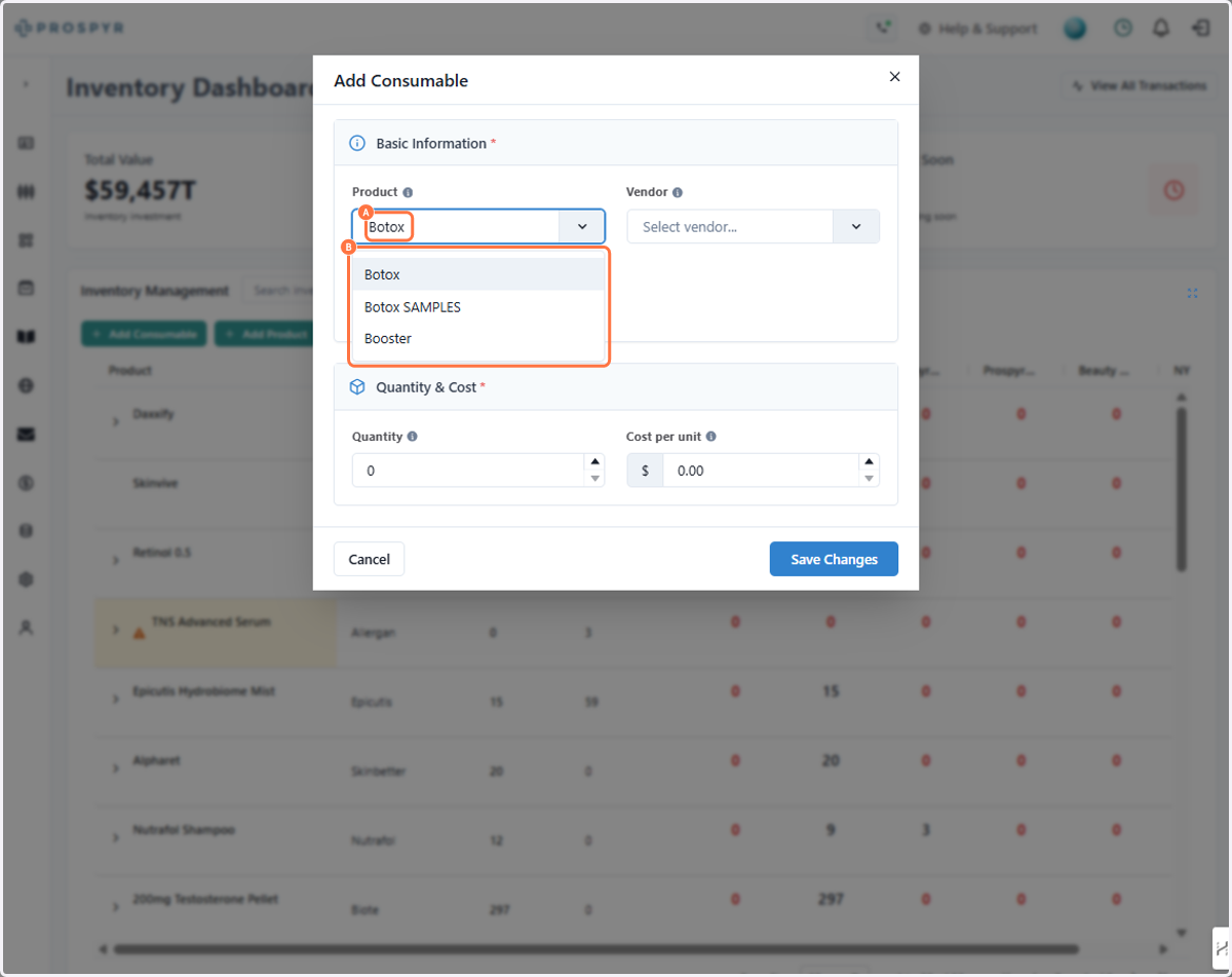 A. Type the product you're looking for B. Select an option