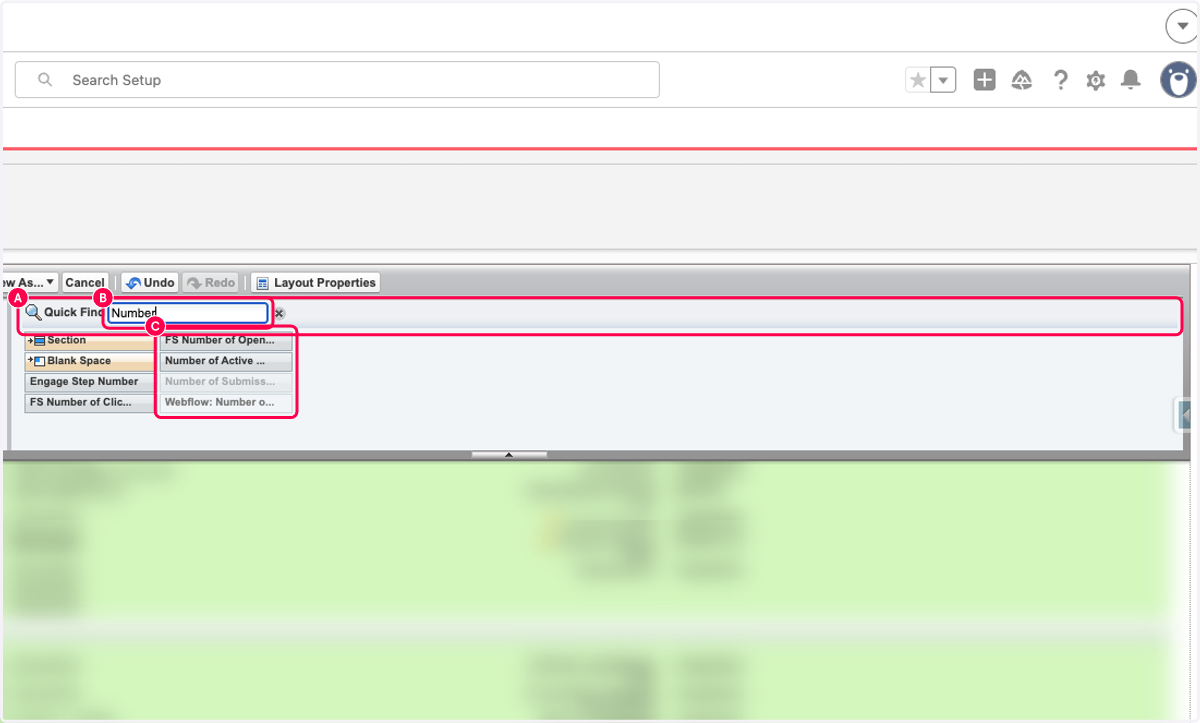 A. You can also search for Number Of Submissions B. Type Quick Find C. Drag highlighted element