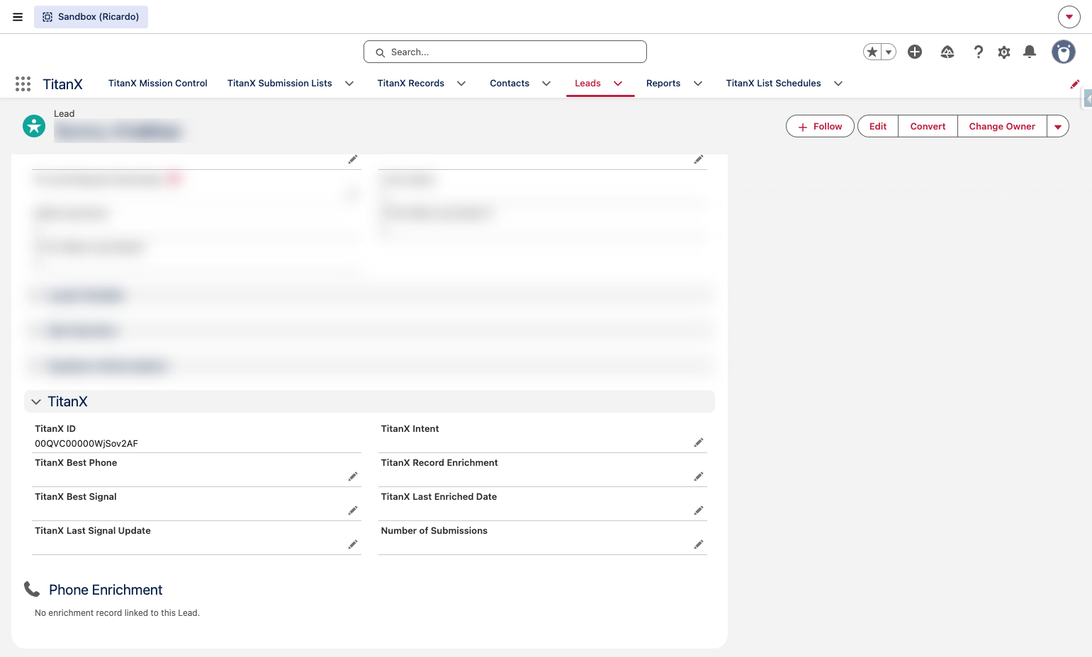 Navigate back to the Lead and confirm your setup looks similar to this. Note, the ordering of the fields or the sections are not important