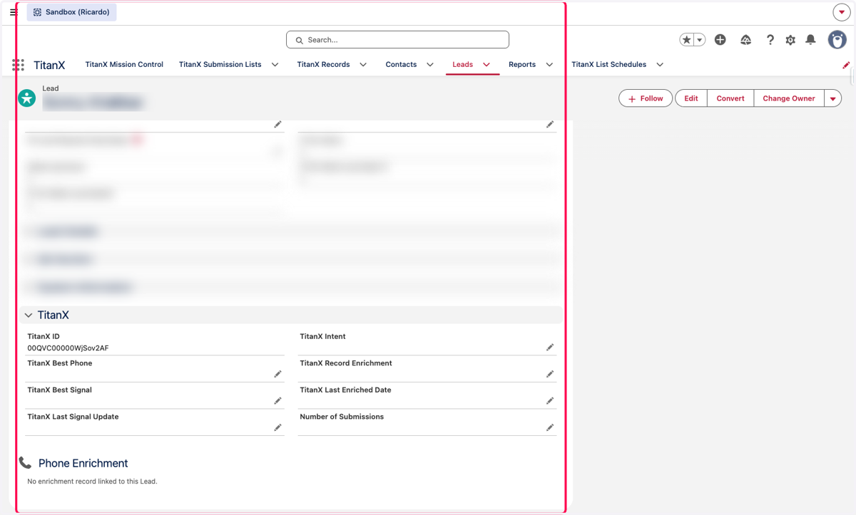 Navigate back to the Lead and confirm your setup looks similar to this. Note, the ordering of the fields or the sections are not important