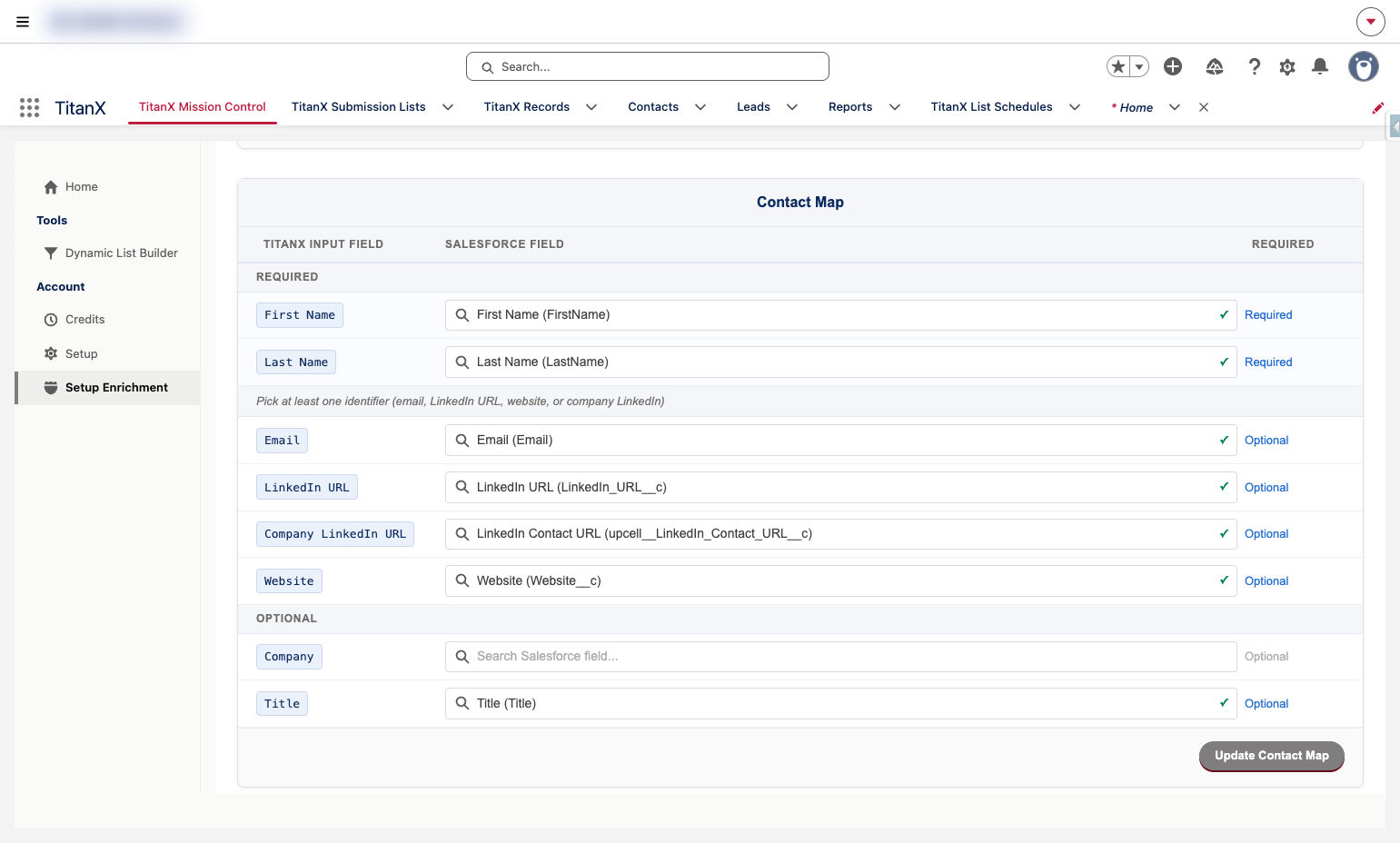 Click on Update Contact Map