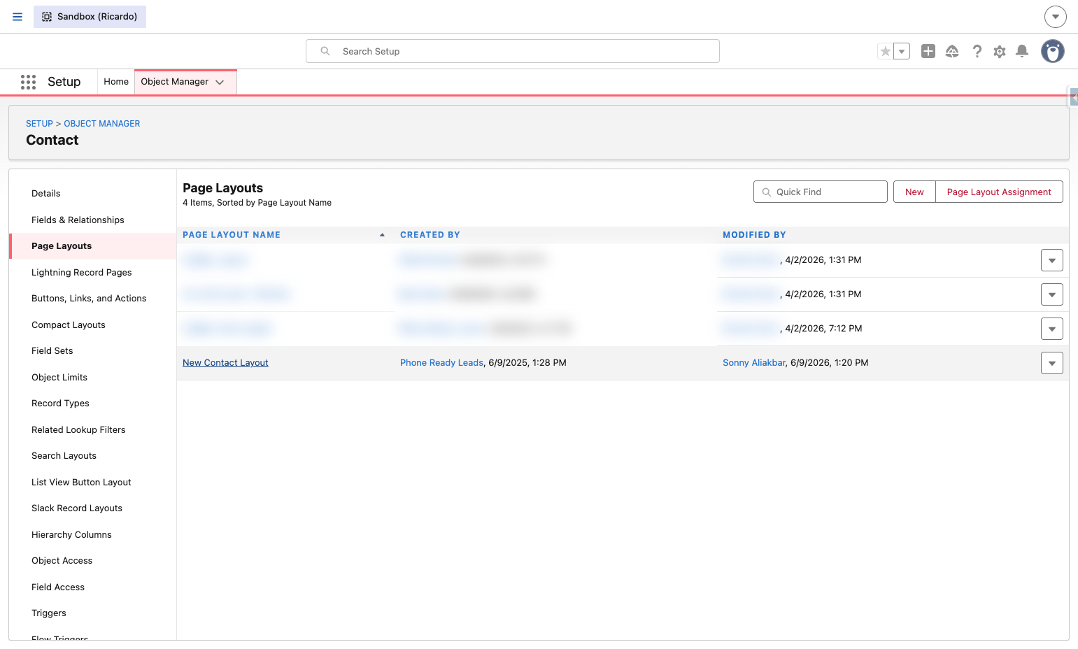 Click on New Contact Layout