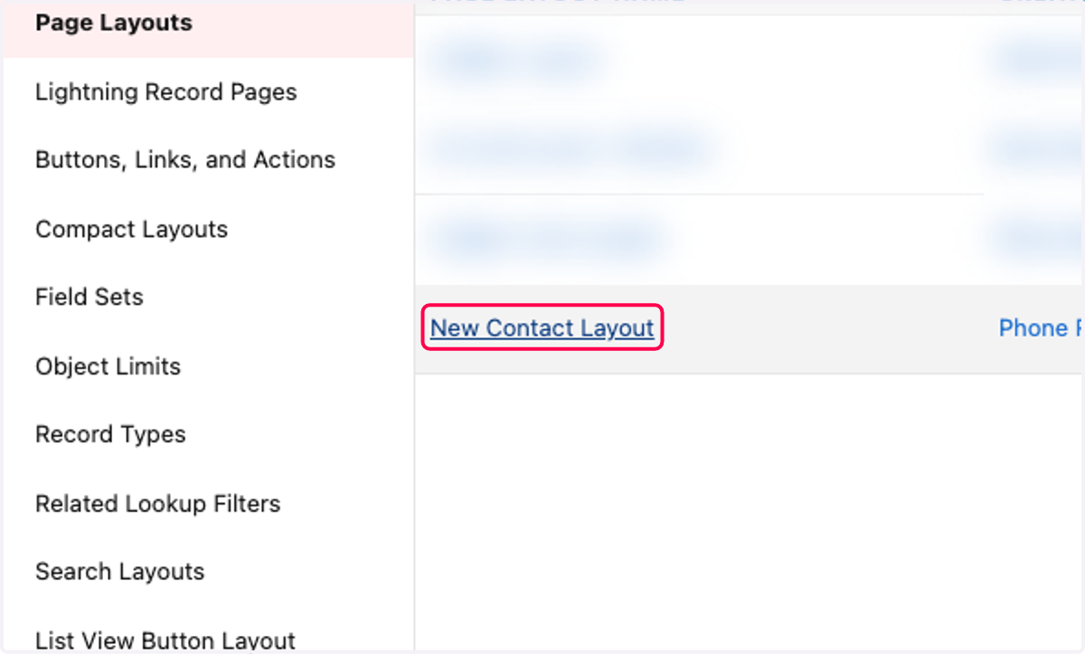 Click on New Contact Layout