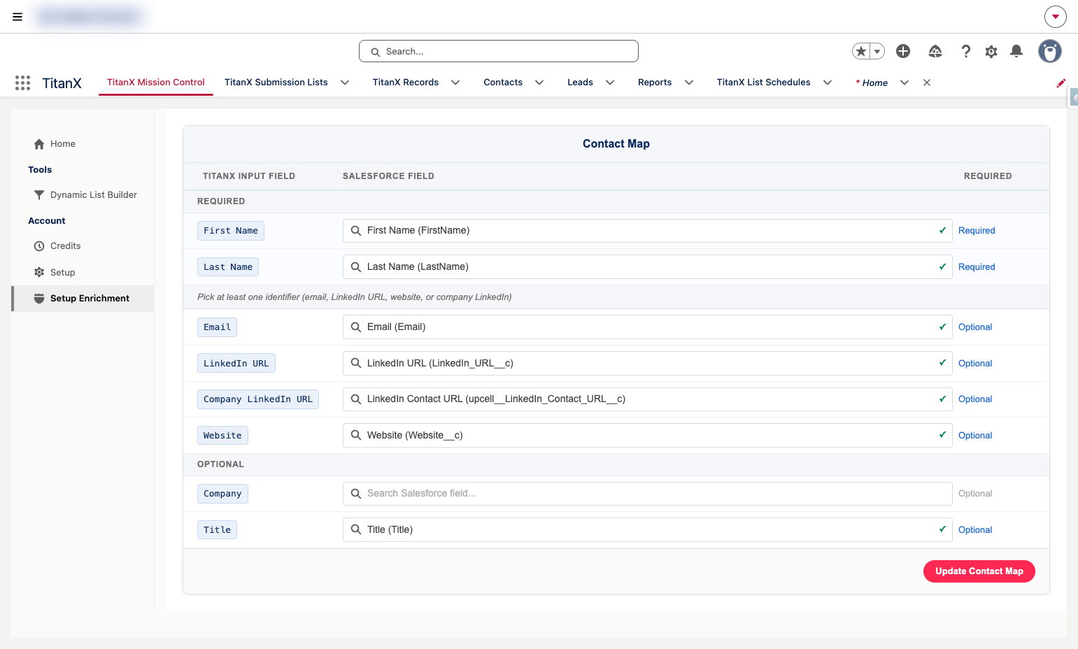Additional Optional fields can be mapped.